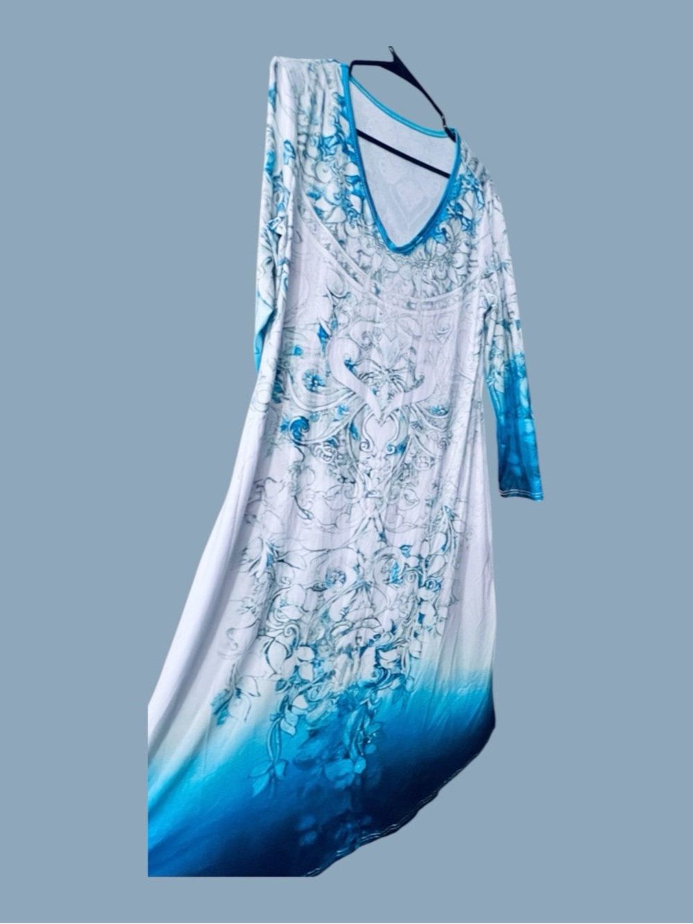 NWOT Blue & White Ombre Floral Boho Maxi Dress Size Large